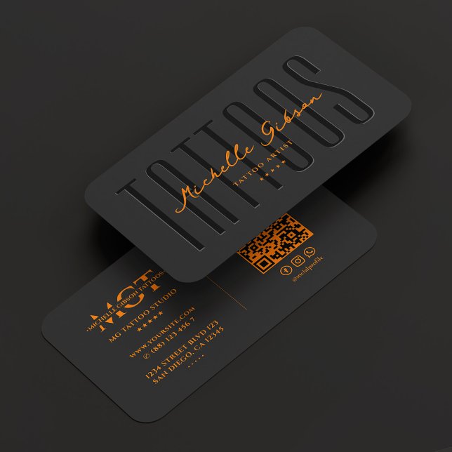 Tarjeta De Visita Tatuador del tatuaje tatuista tatuador tatuajes Na (Tattooist Tattoo Artist Tattoos Black Orange Business Card
)