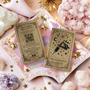 Tarjeta De Visita Tatuador Tarot Celestial Negro Oro QR