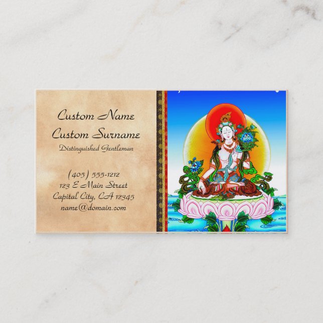 Tarjeta De Visita Tatuaje blanco de Tara del thangka tibetano (Anverso)