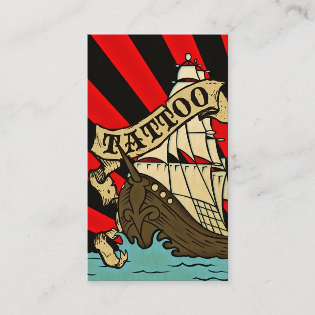 Tarjeta De Visita tatuaje de barco pirata (Anverso)