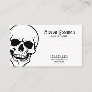 Tarjeta De Visita Tatuaje de cráneo blanco y negro oscuro