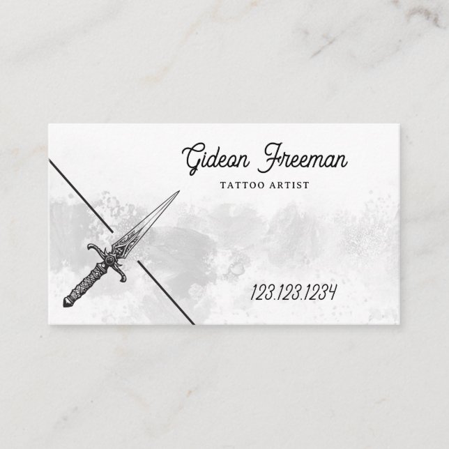 Tarjeta De Visita Tatuaje de espadas negras y blancas (Anverso)