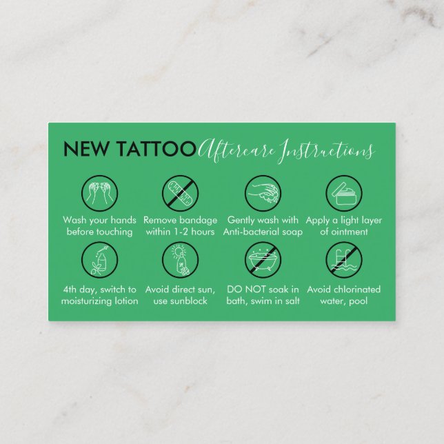 Tarjeta De Visita Tatuaje de instrucciones de poscuidado del cuerpo  (Reverso)