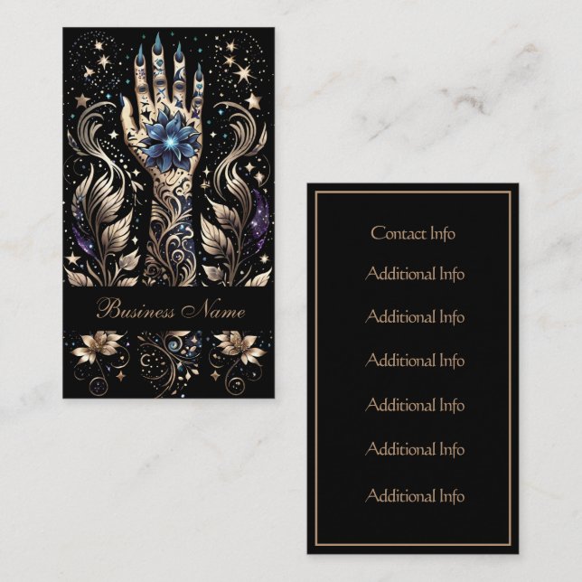 Tarjeta De Visita Tatuaje de mano negro y oro (Anverso / Reverso)
