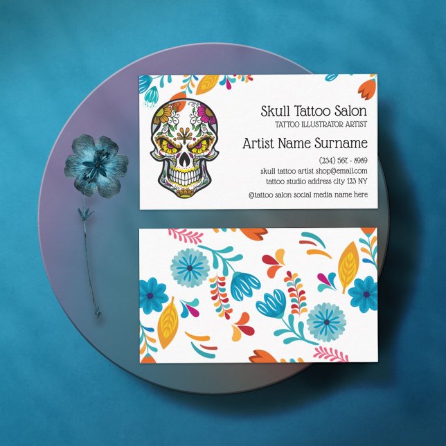 Tarjeta De Visita Tatuaje flash de cráneo floral (Subido por el creador)