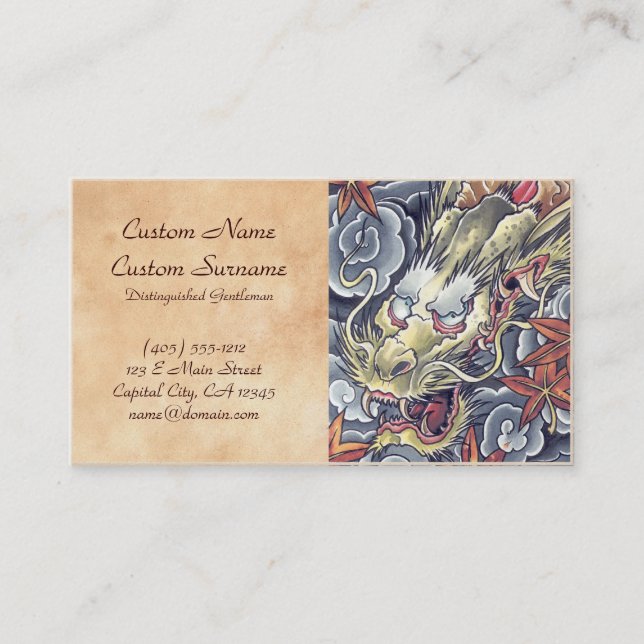 Tarjeta De Visita Tatuaje japonés oriental fresco de dios del dragón (Anverso)