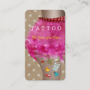 Tarjeta De Visita Tatuaje kawaii adorable tinta rosa y marrón 