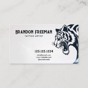 Tarjeta De Visita Tatuaje salvaje de cabeza de tigre blanco y negro