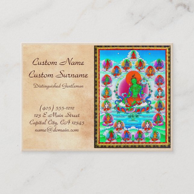 Tarjeta De Visita Tatuaje tibetano oriental fresco de Tara del verde (Anverso)