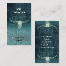 Tarjeta De Visita Tatuaje Verde azulado Rodeo Tienda Rustic Bull Sku
