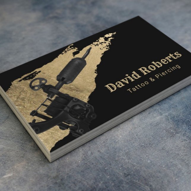 Tarjeta De Visita Tatuaje y Piercing Tattoo Gun & Gold Bruskes (Subido por el creador)