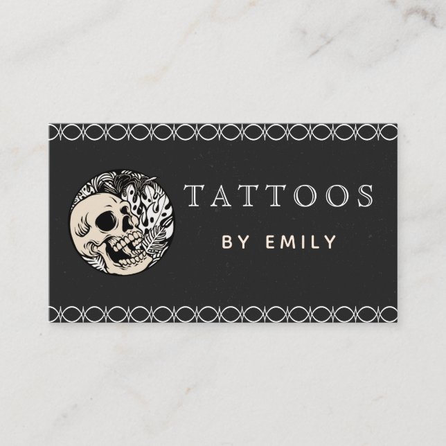 Tarjeta De Visita Tatuajes Creativos Por Tu Nombre Plantas Skull & L (Anverso)