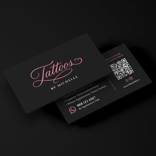 Tarjeta De Visita Tatuajes Elegantes Script Tatuador Rosa Negro