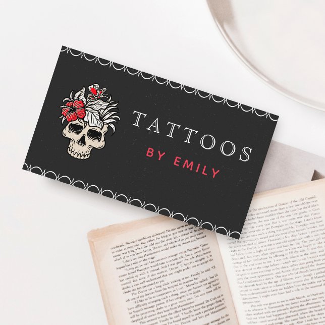 Tarjeta De Visita Tatuajes Por Tu Nombre Floral Skull & Butterfly Gu (Subido por el creador)