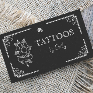 Tarjeta De Visita Tatuajes por tu nombre Simple Moderno Blanco y Neg