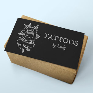 Tarjeta De Visita Tatuajes Por Tu Nombre Simple Negro Y Blanco Elega