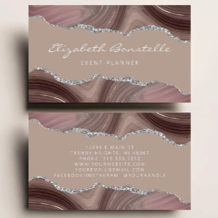 Tarjeta De Visita Taupe Agate Silver Purpurina Luxury