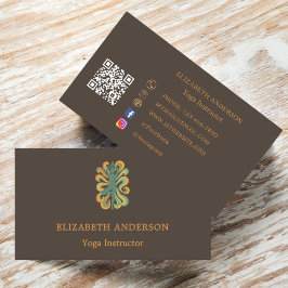 Tarjeta De Visita Taupe brown orange Yoga pose Instructor