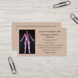 Tarjeta De Visita Taupe Internista DR Cuerpo Humano Medicina Interna