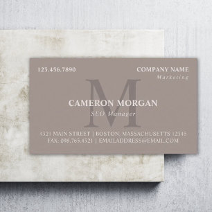 Tarjeta De Visita Taupe Monogramado Profesional