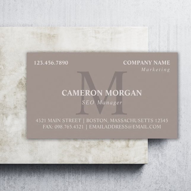 Tarjeta De Visita Taupe Monogramado Profesional (Subido por el creador)