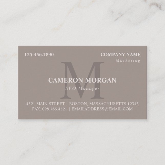 Tarjeta De Visita Taupe Monogrammed Professional (Anverso)