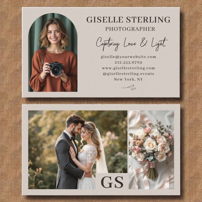 Tarjeta De Visita Taupe Neutral Elegant Photo Script Profesional (Subido por el creador)