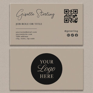 Tarjeta De Visita Taupe Neutral Logo QR Code Professional Company