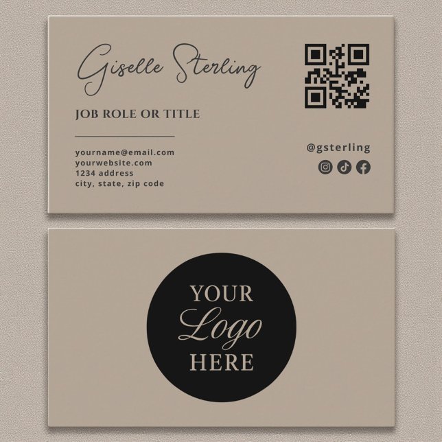 Tarjeta De Visita Taupe Neutral Logo QR Code Professional Company (Subido por el creador)