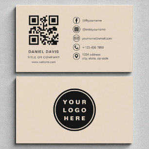 Tarjeta De Visita Taupe Neutral Professional Company Logo QR Code