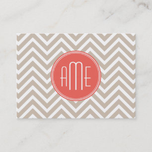Tarjeta De Visita Taupe y Coral Elegantes con Monograma Personalizad