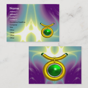 TARJETA DE VISITA TAURO /GOLD, JOYA ESMERALDA VERDE DEL RÓTULO DEL