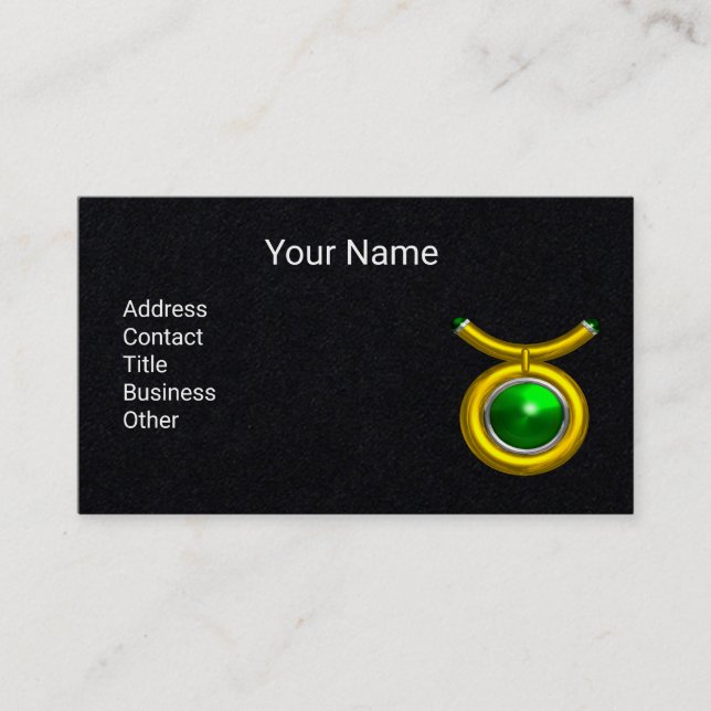 Tarjeta De Visita TAURUS Gold Zodiac Jewel Emerald Green,Libro negro (Anverso)