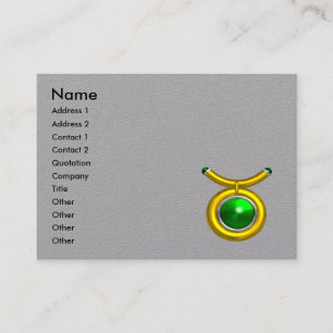 Tarjeta De Visita TAURUS GOLD ZODIAC JEWEL,Green Emerald,Gray Paper