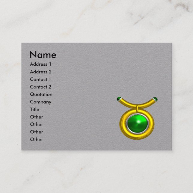 Tarjeta De Visita TAURUS GOLD ZODIAC JEWEL,Green Emerald,Gray Paper (Anverso)