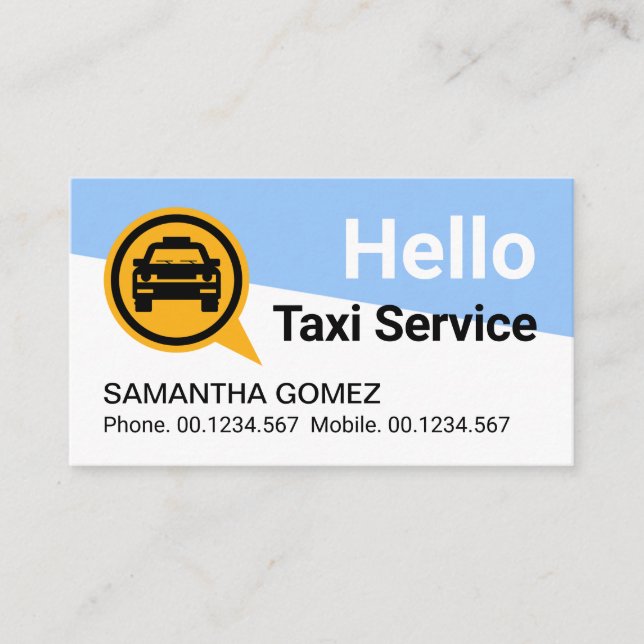 Tarjeta De Visita Taxi amarillo azul trapecio blanco (Anverso)