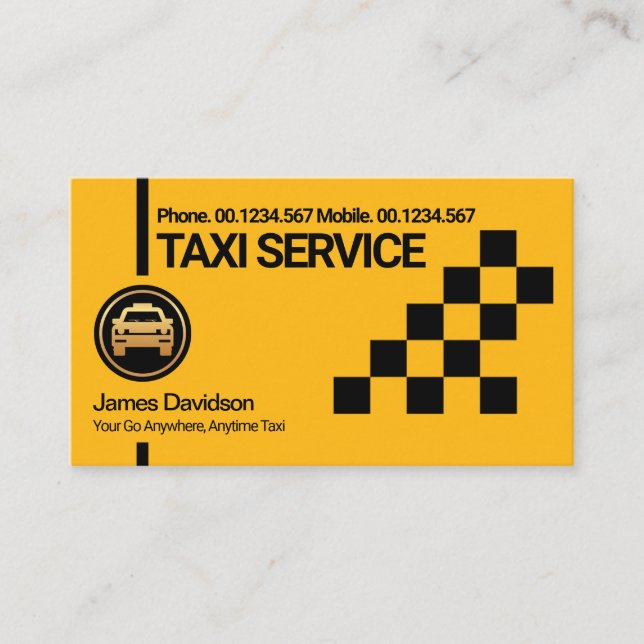 Tarjeta De Visita Taxi amarillo creativo caja de verificación negra  (Anverso)
