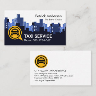 Tarjeta De Visita Taxi Amarillo En La Silhouette De Blue City Skylin