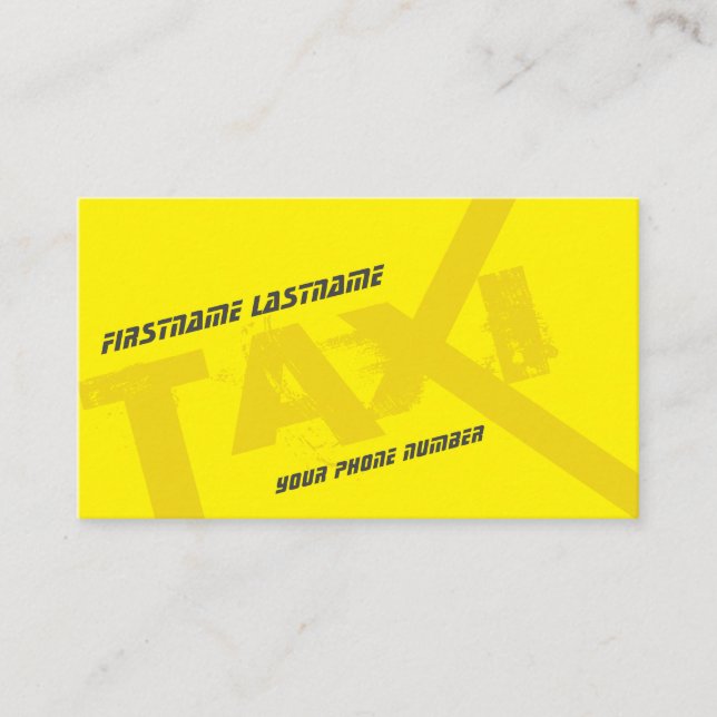 Tarjeta De Visita TAXI amarillo para taxista profesional (Anverso)