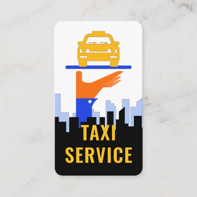 Tarjeta De Visita Taxi Car On Serving Tray City Silhouette (Anverso)