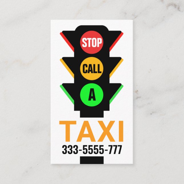 Tarjeta De Visita Taxi De Llamada Elegante Con Luz De Tráfico (Anverso)