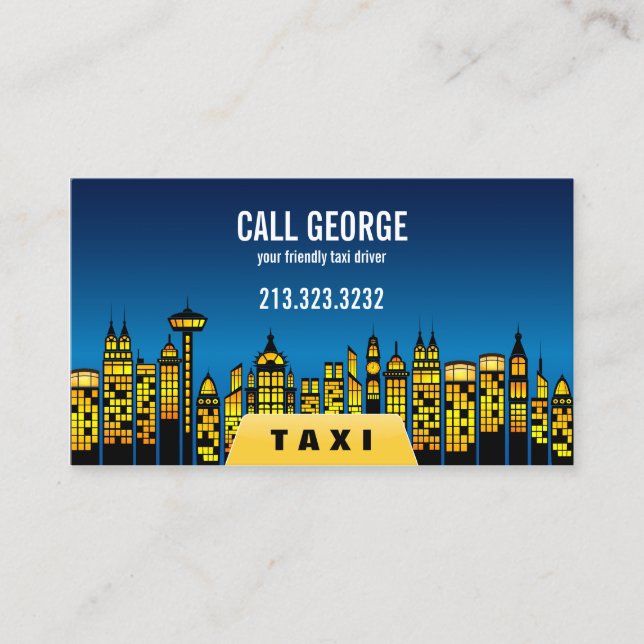 Tarjeta De Visita Taxi en la ciudad de noche (Anverso)