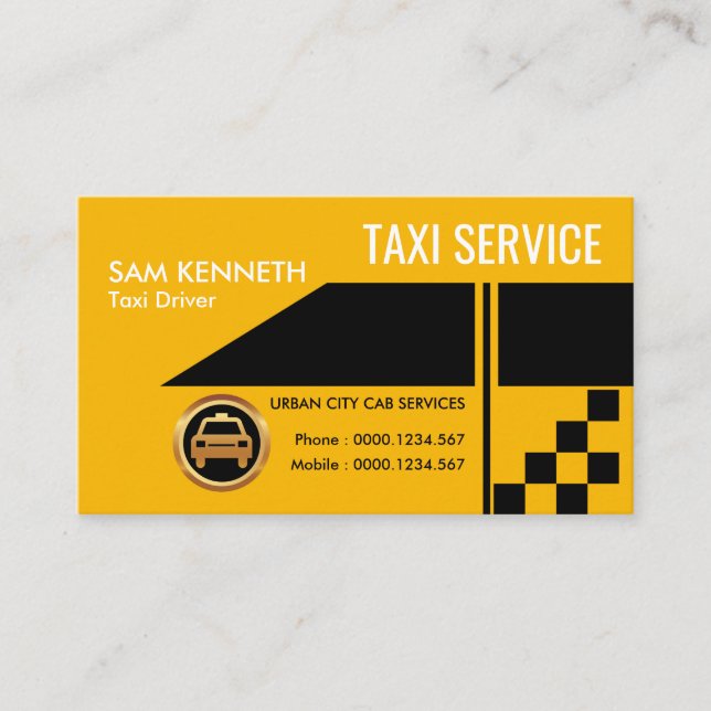 Tarjeta De Visita Taxi en pantalla con vista lateral amarillo súper  (Anverso)