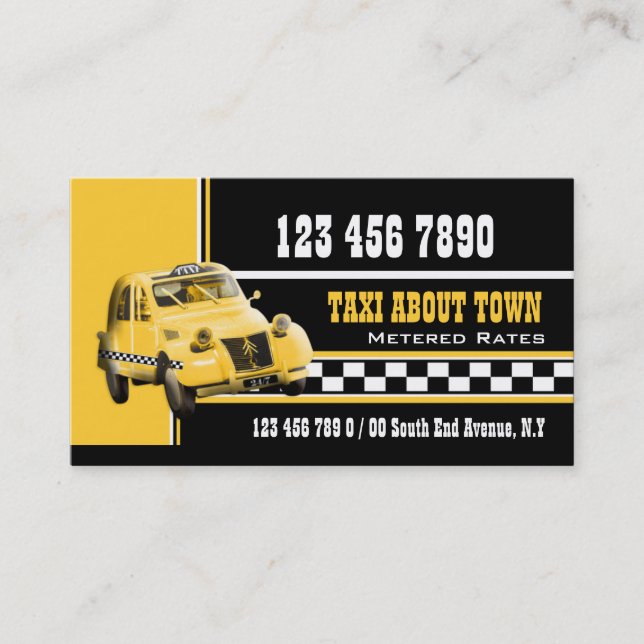 Tarjeta De Visita Taxi negro amarillo blanco (Anverso)