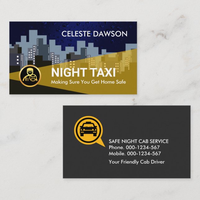 Tarjeta De Visita Taxi nocturno de la ciudad oscura de Silhouette (Anverso / Reverso)