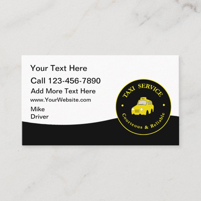 Tarjeta De Visita Taxi Service Modern Cab Driver Business Cards (Anverso)