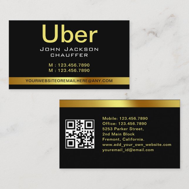 Tarjeta De Visita Taxista urbano Chauffeur banda amarilla CÓDIGO QR (Anverso / Reverso)