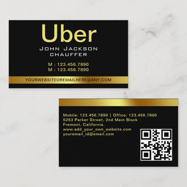 Tarjeta De Visita Taxista urbano Chauffeur banda amarilla CÓDIGO QR (Anverso / Reverso)