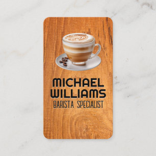 Tarjeta De Visita Taza Caliente de Café Mesa de Madera