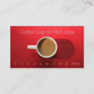 Tarjeta De Visita Taza de café en la tabla roja